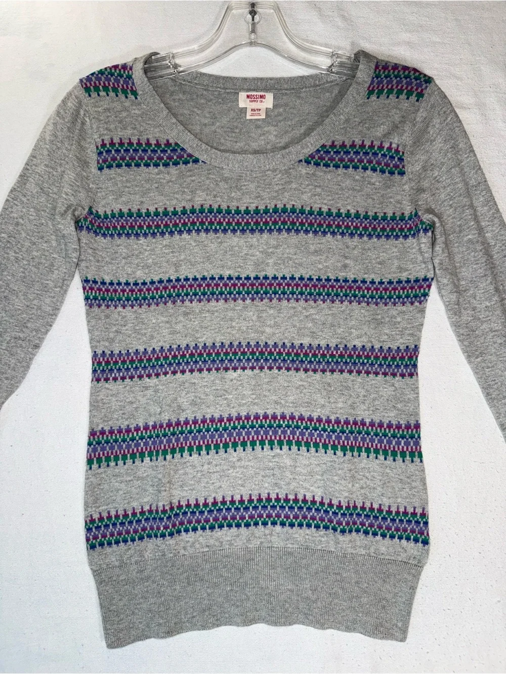 Mossimo Supply Co Gray Fair Isle Knit Sweater XS Long Sleeve Soft Pullover